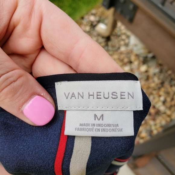 Van Heusen Women's Striped Blouse Size Medium Blue Beige Red - Picture 2 of 13